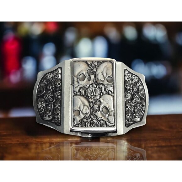 FairImpex Other - Antique Silver Metal Skulls Lighter Belt Buckle Lighter Buckle - Free Engraving